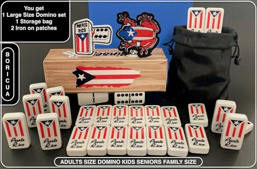 Puerto Rico Dominoes Bag Set Domino Tiles Boricua PR Puerto Rican Domino Set Classic Double six Dominos Adult Size Must Have (Comes with Travel Bag) no Wood Box
