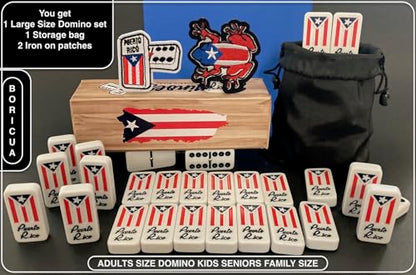 Puerto Rico Dominoes Bag Set Domino Tiles Boricua PR Puerto Rican Domino Set Classic Double six Dominos Adult Size Must Have (Comes with Travel Bag) no Wood Box