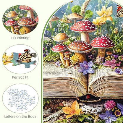 Colorful Fantasy Mushroom Book 500 Puzzles, Fun and Challenging | Puzzle for Family Time, Relaxing Gift for Adults, Seniors, 20.5 x 15 in - style: MUSHROOM BOOK