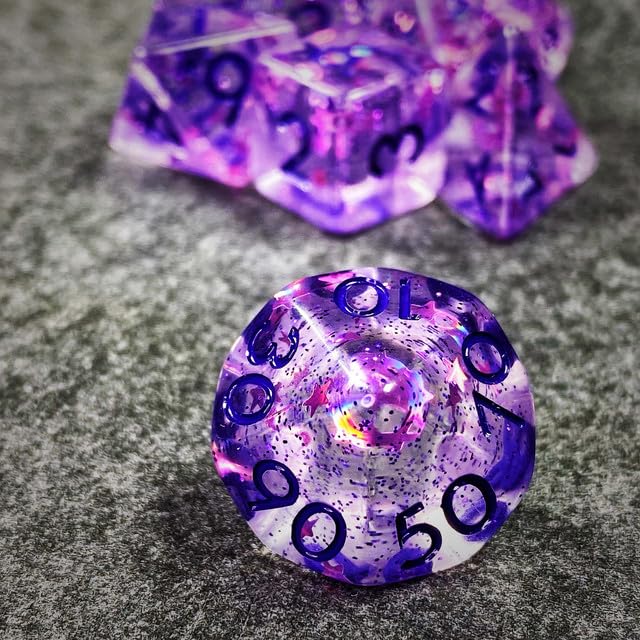 Sage’s Portal Cantrips DND Dice Set - Round Edge Resin 7-PC Polyhedral DND Dice Set for Dungeons and Dragons D&D RPG Tabletop TTRPG (Purple Stars) - color: Purple Stars