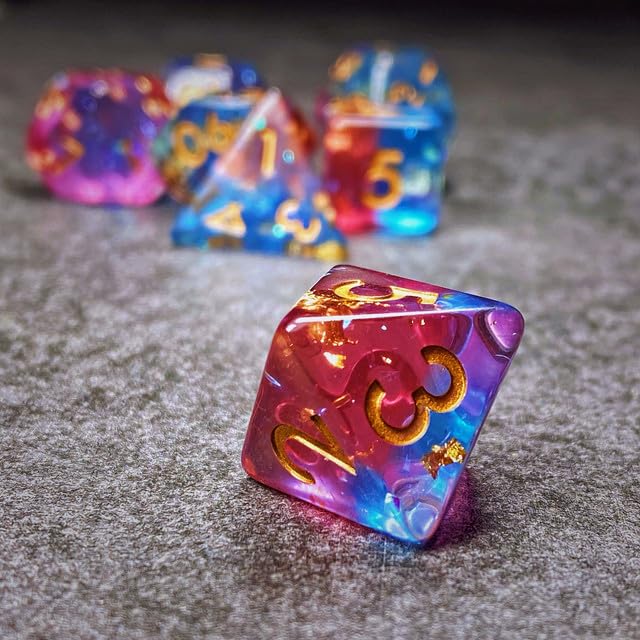 Sage’s Portal Cantrips DND Dice Set - Round Edge Resin 7-PC Polyhedral DND Dice Set for Dungeons and Dragons D&D RPG Tabletop TTRPG (Pink/Blue Glitter) - color: Pink/Blue Glitter