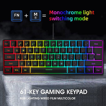 DGG K60 61 Keys RGB Backlit 60% Wired Gaming Keyboard, Ergonomic Waterproof Mini Compact 60 Percent Mechanical Feeling Keyboard, for PC Mac PS4 Xbox Gamer, Typist, Travel - color: Black