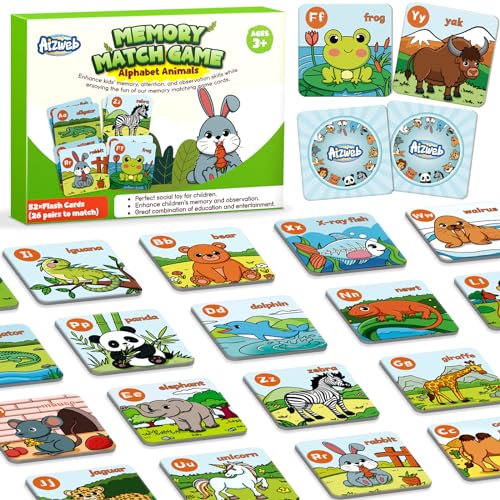Aizweb Alphabet Match Game,Memory Game,52 Pcs ABC Learning Letter Flash Cards for Toddlers Ages 3 4 5,Educational Toys for Pre K Preschool Kindergarten Learning Activities Classroom Must Haves - style: Alphabet