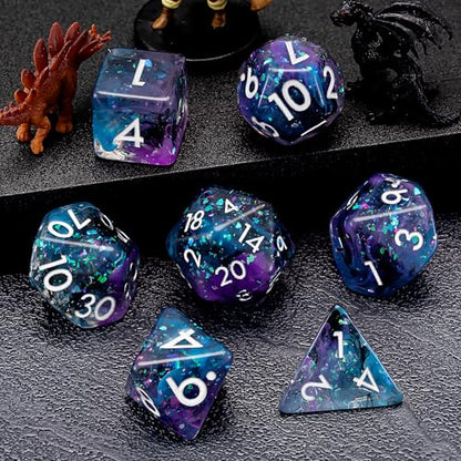 Resin Dice Set,Polyhedral Dice Gliter Inclusion Dice,RPG D&D Dice Set for Dungeons and Dragons MTG RPG Role Playing Games Black Blue Purple - color: Black Blue Purple Gliter