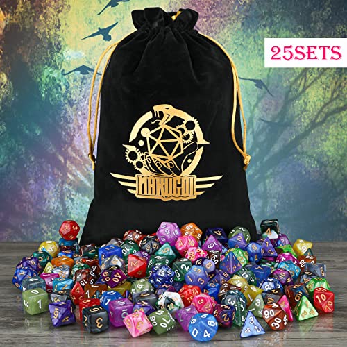Polyhedral Dice Set- 25 X 7 (175 Pieces) DND Dice with Storage Pouch | 25 Colors D4 D6 D8 D10 D% D12 D20, Great for D&D tabletop Role Playing games - color: 25sets-2