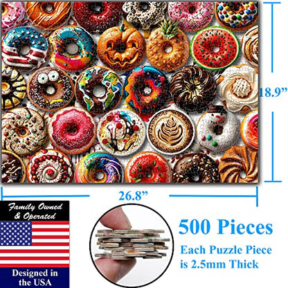 Think2Master Donuts 500 Pieces Jigsaw Puzzle with Very Large Pieces for Adults, Seniors & Families. Great Gift Ages 13+. Size: 26.8” x 18.9” - style: Delicious Donuts
