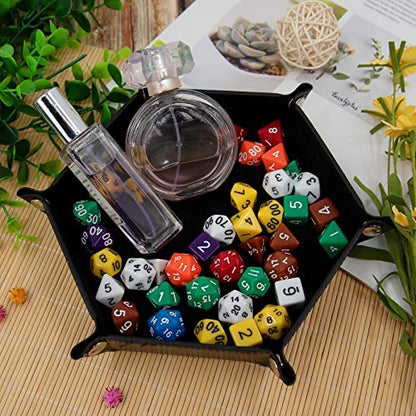 SIQUK 2-Piece Dice Tray - PU Leather Folding Hexagon Dice Holder for RPG, DND and Other Table Games (Camel and Black) - color: Camel and Black