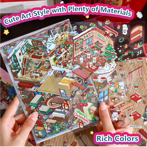 Sticker Book Collection, 10 Sets DIY 3D Sticker Scenes[Medium, Red] | Premium Reusable Craft Kit for Stress Relief, Mix & Match Creative Sets to Make Stickers for Gifts and Therapy - style: M Red Party