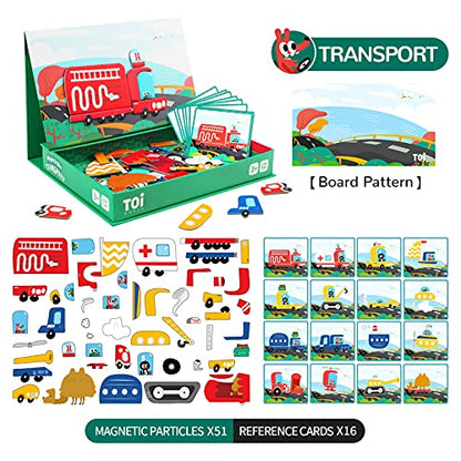 Toi Kids Magnet Toys Magnetic Jigsaw Puzzle Boxes with Game Board for Kids Ages 3-8, Portable Travel Game, Transport - style: Transport