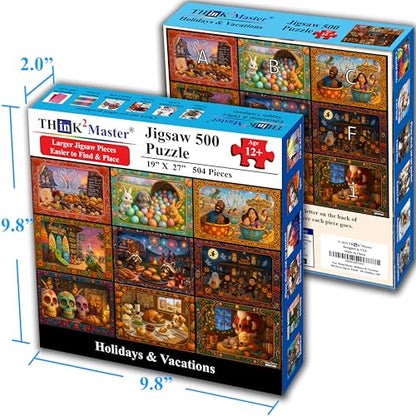 Think2Master Holiday Collage 500 Pieces Very Large Pieces Jigsaw Puzzle: 13+, Teens, Adults & Seniors. A Year of Celebration an Excellent Present for Birthdays, Christmas. Size: 26.8” X 18.9” - style: Holidays & Vacations
