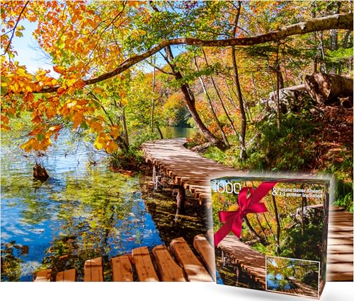 1000 Piece Puzzle for Adults - Golden Forest Trail Beside Quiet Lake in Autumn, Gift-Ready Box, Letters on Back, 8 Jigsaw Puzzle Saver Sheets & Full-Size Poster by GERJATO - Ideal Gift for Loved Ones - color: Lakeside Escape