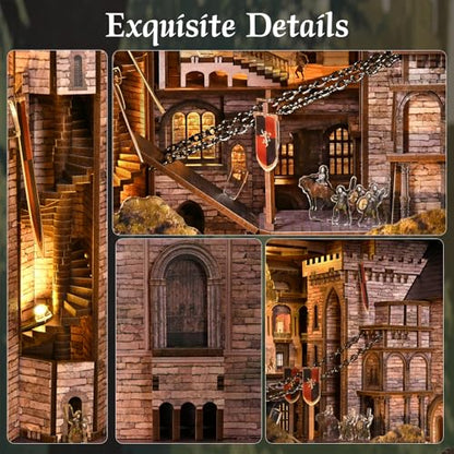 MiniCity Robin Hood Escape Book Nook Kit, Wooden Miniature House with LED | 351-piece wood/paper/plastic kit with LED and dust cover; glue/tools included; 8-10 hr project for shelf decor, ages 14+. - style: Robin Hood