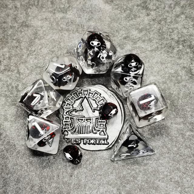 Sage's Portal Familiars and Reagents Resin DND Dice Set Polyhedral Dice Set for Dungeons and Dragons RPG Tabletop TTRPG (Baby Grim) - color: Baby Grim