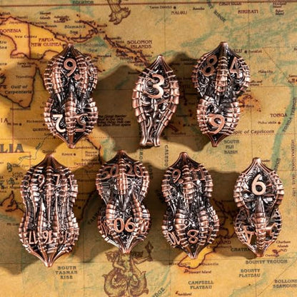 7-Piece Metal Dice Set DND Dice with Dragon Claw Design - Perfect for Dungeons & Dragons RPG Tabletop Role-Playing Games - color: Dragon Claw-ancient Copper