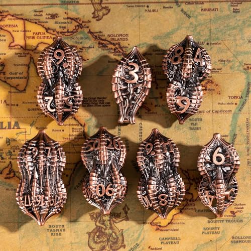 7-Die Metal DND Dice Set Metallic Polyhedral Role Playing Dice | Dragon Claw Design Compatible with Dungeons and Dragons RPG Tabletop Role-Playing Games - color: Dragon Claw-ancient Copper