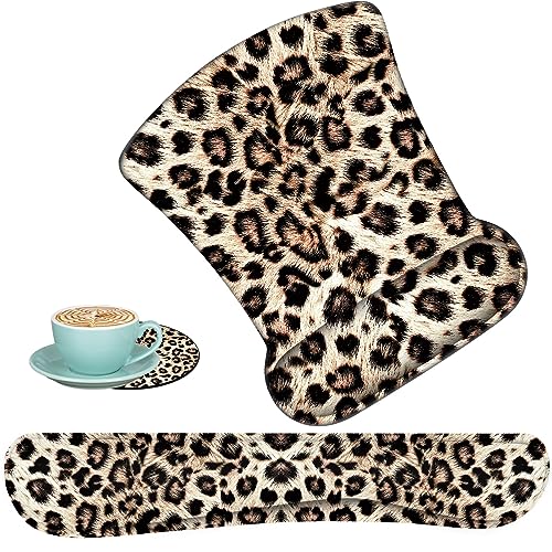 Keyboard Wrist Support + Wrist Coaster Combination, Non-Slip PU Base, with Gel Memory Mousepad, Suitable for Gaming, Office Pain Relief Set - Leopard Print Pattern - color: Leopard Print Pattern