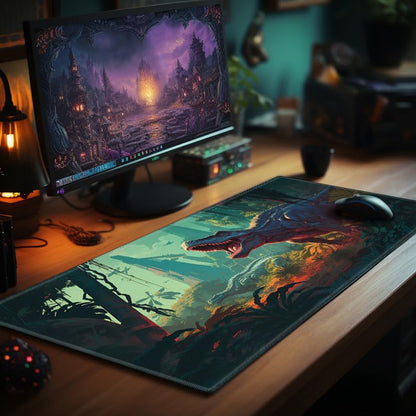 Playmat 24" x 14" Game Mats Tabletop Magic for MTG/TCG Cards, Trading Card Game Playing Stitched Play Mats Commander Deck Gaming Desk Mat Card Gameplay Mats, Jungle Dinosaur T-Rex - color: Jungle Dinosaur T-rex, size: 24"X14"