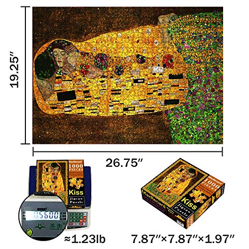 MaxRenard Game Jigsaw Puzzle 1000 Pieces Fine Art The Kiss Klimt Fine Artwork Challenge Family Game Fit Together Perfectly - color: A005