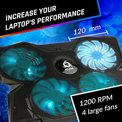 KLIM Wind Laptop Cooling Pad - More Than 500 000 Units Sold - New Version - The Most Powerful Rapid Action Cooling Fan - Laptop Stand with 4 Cooling Fans at 1200 RPM - USB Fan - PS5 PS4 - Cyan - color: Turquoise