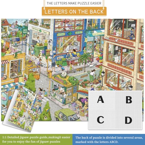 1000 Piece Jigsaw Puzzles for Adults,Busy City Street Puzzle with 1:1 HD Poster, Precise Interlocking, Letter Markings on Back, Dust-Free, Stress Relief & Ideal Family Game Gift - color: Busy City Street