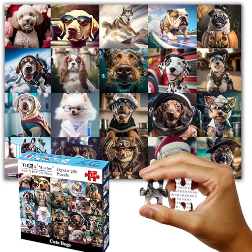 Think2Master Cute Dogs 250 Pieces Jigsaw Puzzle Featuring heartwarming Puppies and Dogs. Great Puzzle. Great Gift. Large Pieces. Size: 14.2” X 19.3” - style: Cute Dogs