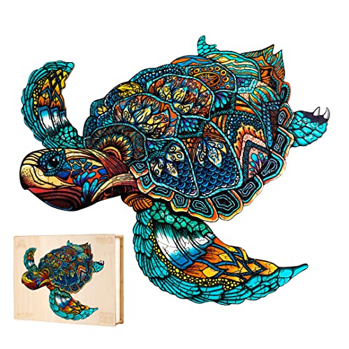 Jigfoxy Wooden Puzzles for Adults, Sea Turtle Wooden Jigsaw Puzzles for Adults Kids, Unique Animal Shape Wood Cut Puzzles, Christmas Thanksgiving Gifts for Friend Family(M-11.8x10in-180pcs) - color: Resolute Turtle, size: Medium