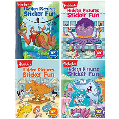 Highlights Hidden Pictures Sticker Fun for Kids Ages 3-6, 4-Pack, 64 Pages of Seek and Find Sticker Activities, Books Double as Coloring Books, 480+ Stickers, Volume 1