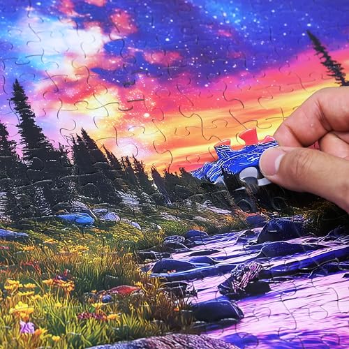 Think2Master Starry Mountain River 500 Pieces Large Format Jigsaw Puzzle: 13+, Teens, Adults & Families.Vibrant Starry Night & Milkyway Landscape with Flowers. Great Gift. Size: 26.8” X 18.9” - style: Starry Mountain River