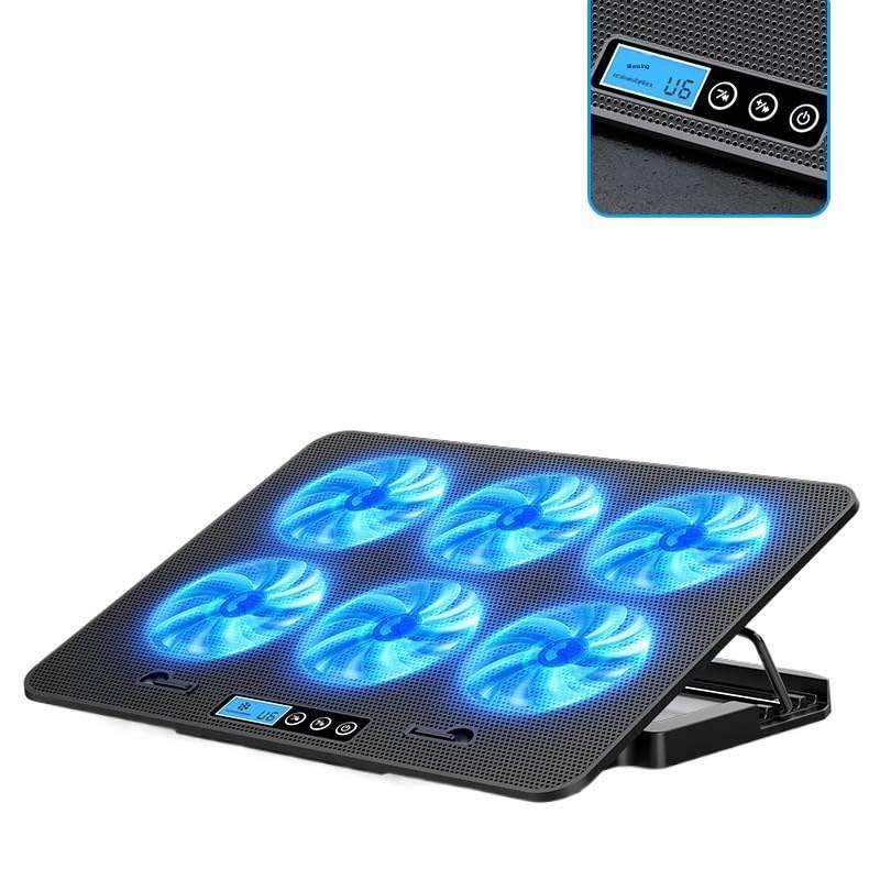 Laptop Cooling Pad 6 Fans RGB LED Adjustable Stand 12-17" Gaming | 6 fans 2400 RPM, RGB lights, adjustable speed, phone holder, metal mesh, dual USB, fits 12-17", 35-70 CFM cooling power - color: Black flagship version (smart LCD screen display,