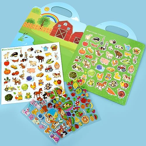 ASTARON Reusable Sticker Book for Toddlers, 88 Pcs Farm Harvest Stickers Road Trip Activities Car Airplane Activities Travel Toys for Kids, Kids Quiet Time Activities (2-6 Age) - style: Farm harvest
