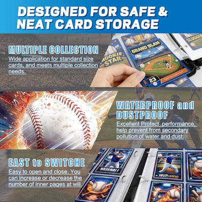 Baseball Card Binder with Sleeves, 4-Pocket Portable Card Protectors Album Holder Book with Zipper, Fits 400 Cards with 50 Removable Sleeves, Baseball Cards Display Storage Carrying Case -GYYS03 - color: Baseball-GYYS03-400 cards