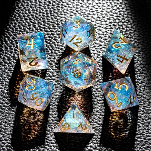 7PCS DND Dice Set,Transparent Sharp Edge Dice Set D&D RPG Polyhedral Die,for Dungeons and Dragons TTRPG Games Roleplaying Games Pathfinder,with Gift Box(Blue and Orange) - color: Blue and Orange