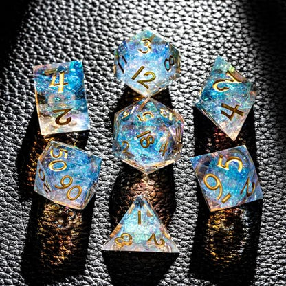 7PCS DND Dice Set,Transparent Sharp Edge Dice Set D&D RPG Polyhedral Die,for Dungeons and Dragons TTRPG Games Roleplaying Games Pathfinder,with Gift Box(Blue and Orange) - color: Blue and Orange