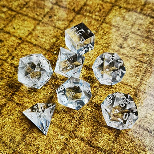 Bescon Crystal Clear (Unpainted) Sharp Edge DND Dice Set of 7, Razor Edged Polyhedral D&D Dice Set for Dungeons and Dragons Role Playing Games, Clear Color - color: Clear