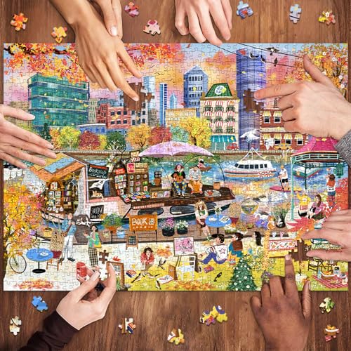 HUADADA 1000 Piece Puzzle for Adults-Autumn Book Boat | Eco matte oil print, eye strain relief, tight puzzle piece fit, vibrant colours,gifts for men women - color: Autumn Book Boat
