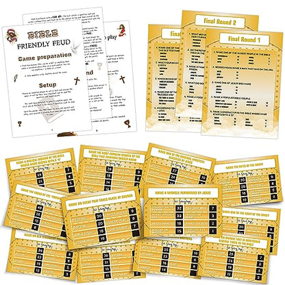 Christian Bible Feud Game,Family Feud Game for Adults,Bible Family Feud Questions,Bible Study Supplies,Bible Trivia Game,Bible Games Bundle,12 Preliminaries Card+3 Final Cards+3 Instruction Cards,03