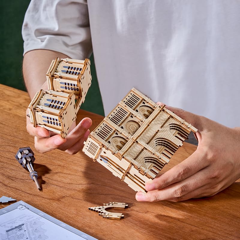 Rowood 3D Puzzles for Adults,Wooden Architecture DIY Model Kit Building Set for Adults, Notre-Dame de Paris Cathedral and Castle Collection,Birthday for Women Friends - style: Paris Cathedral