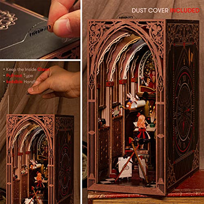 MiniCity Alice in Wonderland Book Nook Kit, DIY 3D Wooden Puzzle with LED | Build Alice's courtroom in 6-8 hr; 267-piece kit includes LED, dust cover, glue/tools and guide for shelf display, ages 14+. - style: Alice in Wonderland