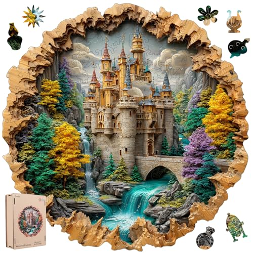 MEATRN Castle 200 Pieces Wooden Puzzles for Adults - Majestic Autumn Castle Landscape Jigsaw Puzzles, Premium Stress Relief Brain Teaser & Premium Decorative Gift, 11.2x11.2 in - color: Castle, size: Small