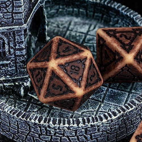 cusdie 7 Pcs 25mm Giant DND Dice with Dragon Eye Dice Bag, Polyhedral Dice Set, D&D Dice for Pathfinder RPG(Retro Yellow) - color: Retro Yellow