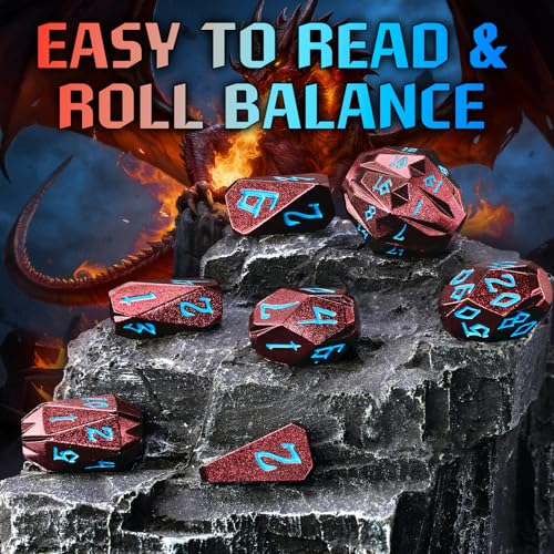 FONVGOGO Metal Dice Set D and D for Dungeons and Dragon, Metal Polyhedral DND Dice with Cardboard Box Unique Cool RPG Dice for Role Playing Tabletop Games Gifts (Brown Blue) - color: S Brown Blue