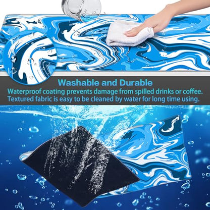 Canjoy Gaming Mouse Pad, Fluid Pattern Mouse Pad 35.4x15.7inch Large Extended Computer Mouse Mat Keyboard Full Desk Mousepad for Gaming, Office, Home - color: Blue-White Fluid, size: 900*400mm