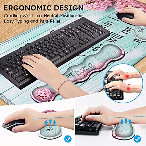 Mouse Pad Set, Large Gaming Mouse Pad + Keyboard Wrist Rest Support + Mouse Wrist Cushion + Coaster, Non-Slip Rubber Base, 31.5 x 11.8 in Extended Desk Mat for Office, Psalm 46-5 Pink Hyacinth - color: JV-mouse pad-8-4