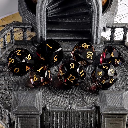 Crystal Amethyst Polyhedral Dice Set for DND (7-Piece) - Hand-Polished Gemstone Gaming Dice for Dungeons and Dragons & Tabletop RPGs, with Gift Case - color: Zs-jh
