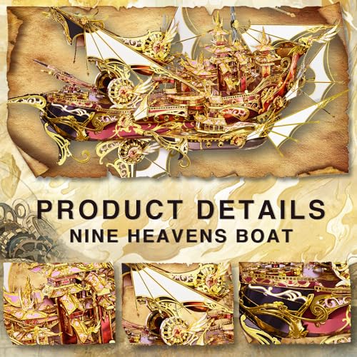 Piececool 3D Metal Puzzles, Nine Heavens Boat Models Kits to Build for Adults, Difficult Brain Teaser DIY Crafts Assemble Ship Building Kits Gifts for Man Women Family Time - color: Nine Heavens Boat