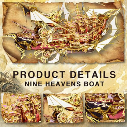Piececool 3D Metal Puzzles, Nine Heavens Boat Models Kits to Build for Adults, Difficult Brain Teaser DIY Crafts Assemble Ship Building Kits Gifts for Man Women Family Time - color: Nine Heavens Boat