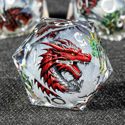 KERWELLSI Liquid Core Dragons Pattern Dice, Resin DND Dice Set with Gift Box, White Sharp Edged Dungeons D&D Dice, Role Playing Game Dice D20 D12 D10 D8 D6 D4 - color: White