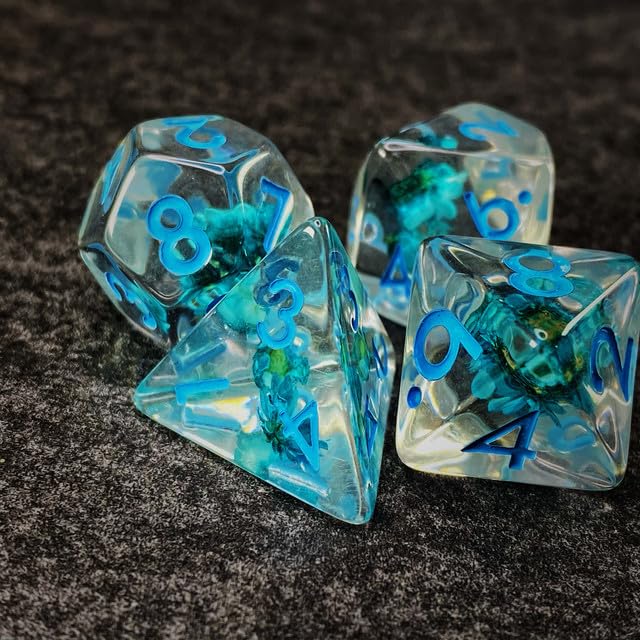Sage’s Portal Cantrips DND Dice Set - Round Edge Resin 7-PC Polyhedral DND Dice Set for Dungeons and Dragons D&D RPG Tabletop TTRPG (Blue Flowers) - color: Blue Flowers