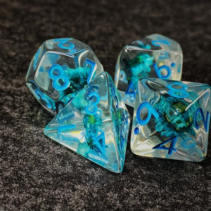 Sage’s Portal Cantrips DND Dice Set - Round Edge Resin 7-PC Polyhedral DND Dice Set for Dungeons and Dragons D&D RPG Tabletop TTRPG (Blue Flowers) - color: Blue Flowers