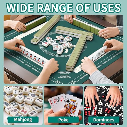 Mahjong Mat with Black Carrying Bag, 31.5"x31.5" Anti-Slip Noise Reduction Gaming Mat for Mahjong, Poker, Board Games, 3 Dice & Black Storage Bag - color: Dark Green